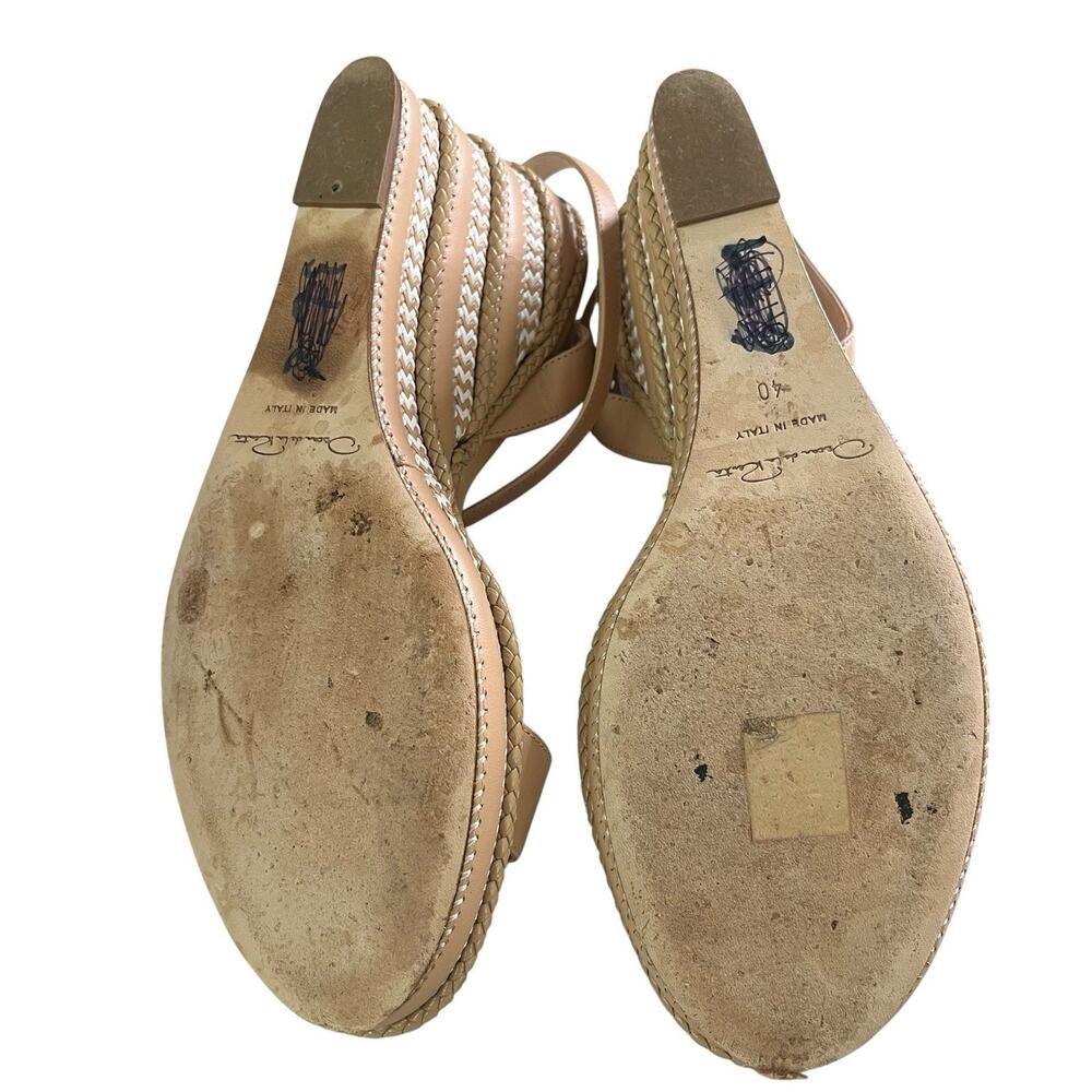 Oscar de la Renta Leather Wedge Sandal ITALY Size 40 US 10 Wrap Ankle Strap Nude - Picture 13 of 15